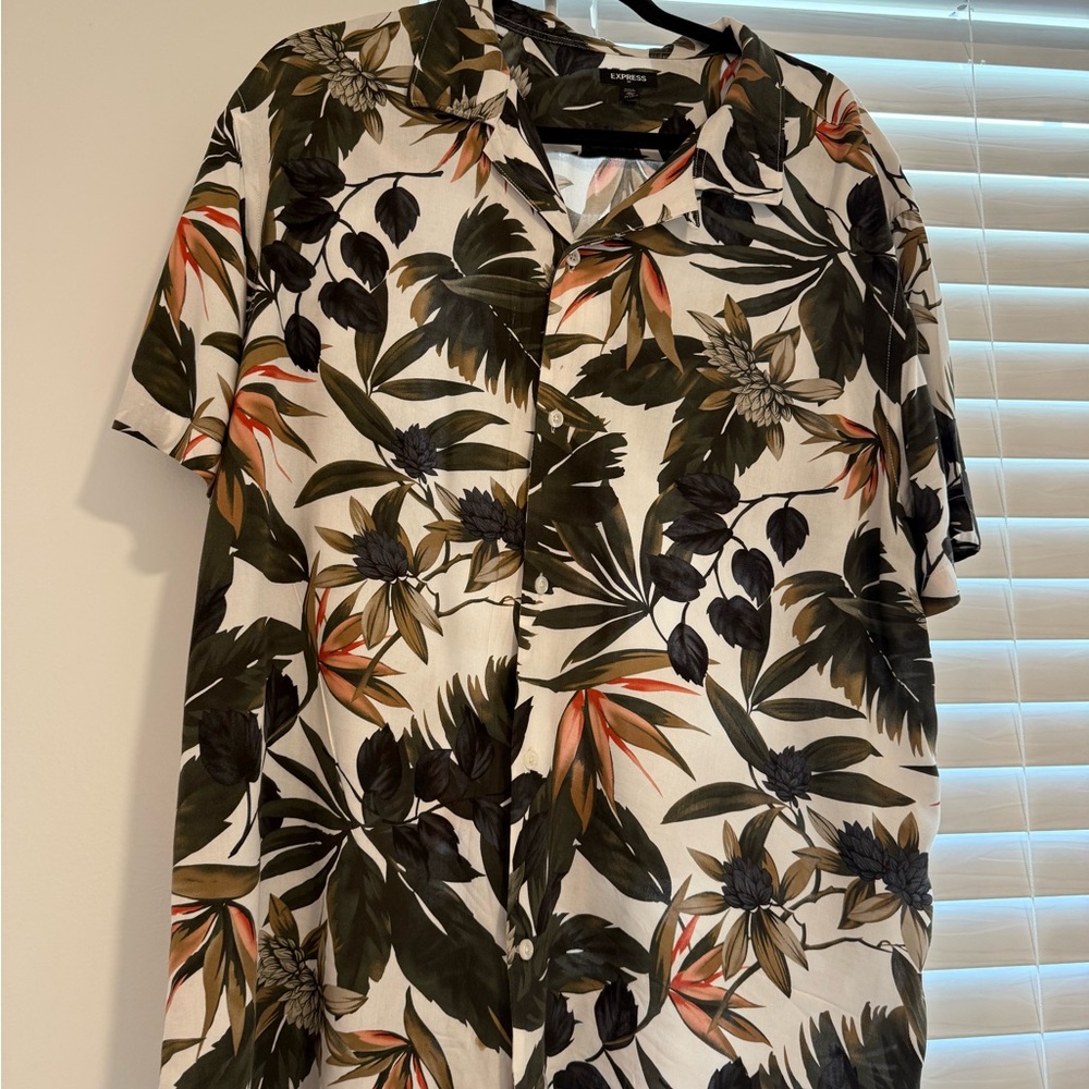 Express Leaf Pattern Shirt in Green and Brown